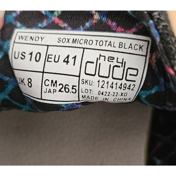 Hey Dude Wendy Sox Micro‎ Total Black Slip On Comfort Sneakers Shoes Womens 10 - Picture 8 of 8